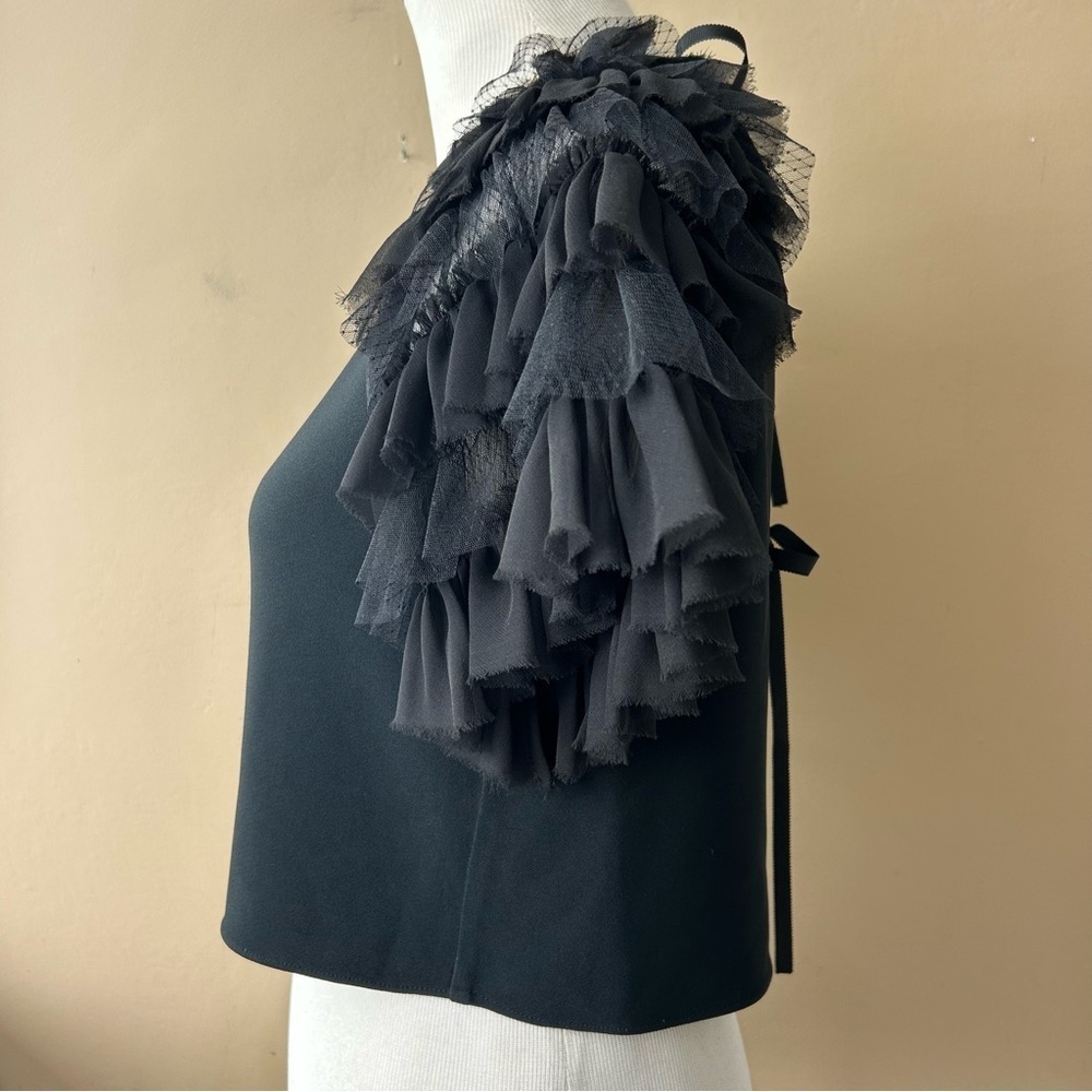 Alexis Saffi Ruffle Sleeve Top Tie Back Black Crepe Size Small - Picture 8 of 12